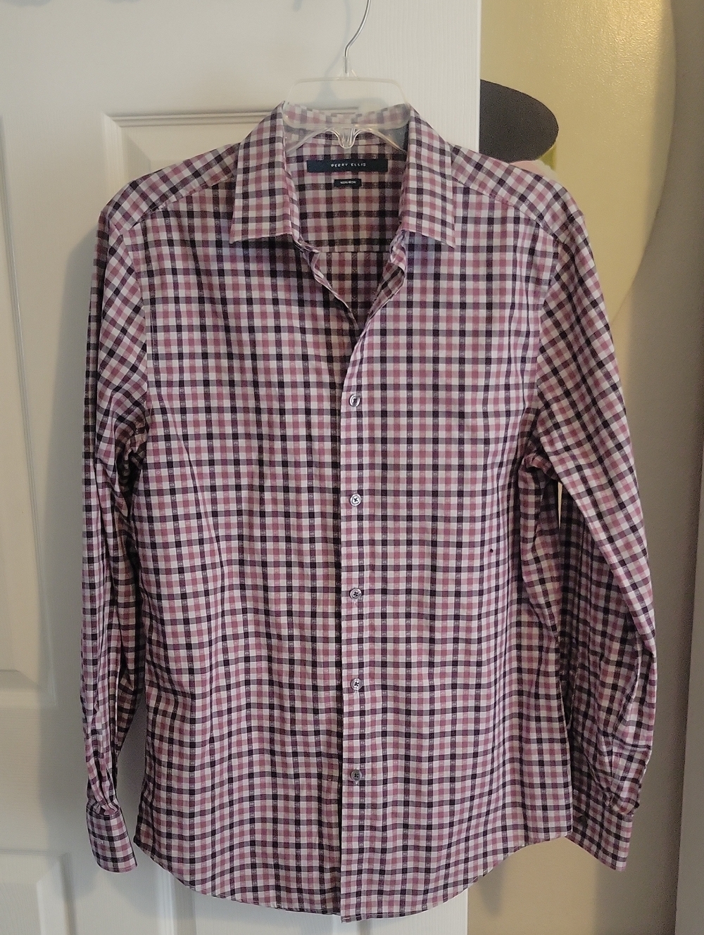 Perry Ellis SzMed Mens Non Iron Gingham Cotton Button-Down Shirt
